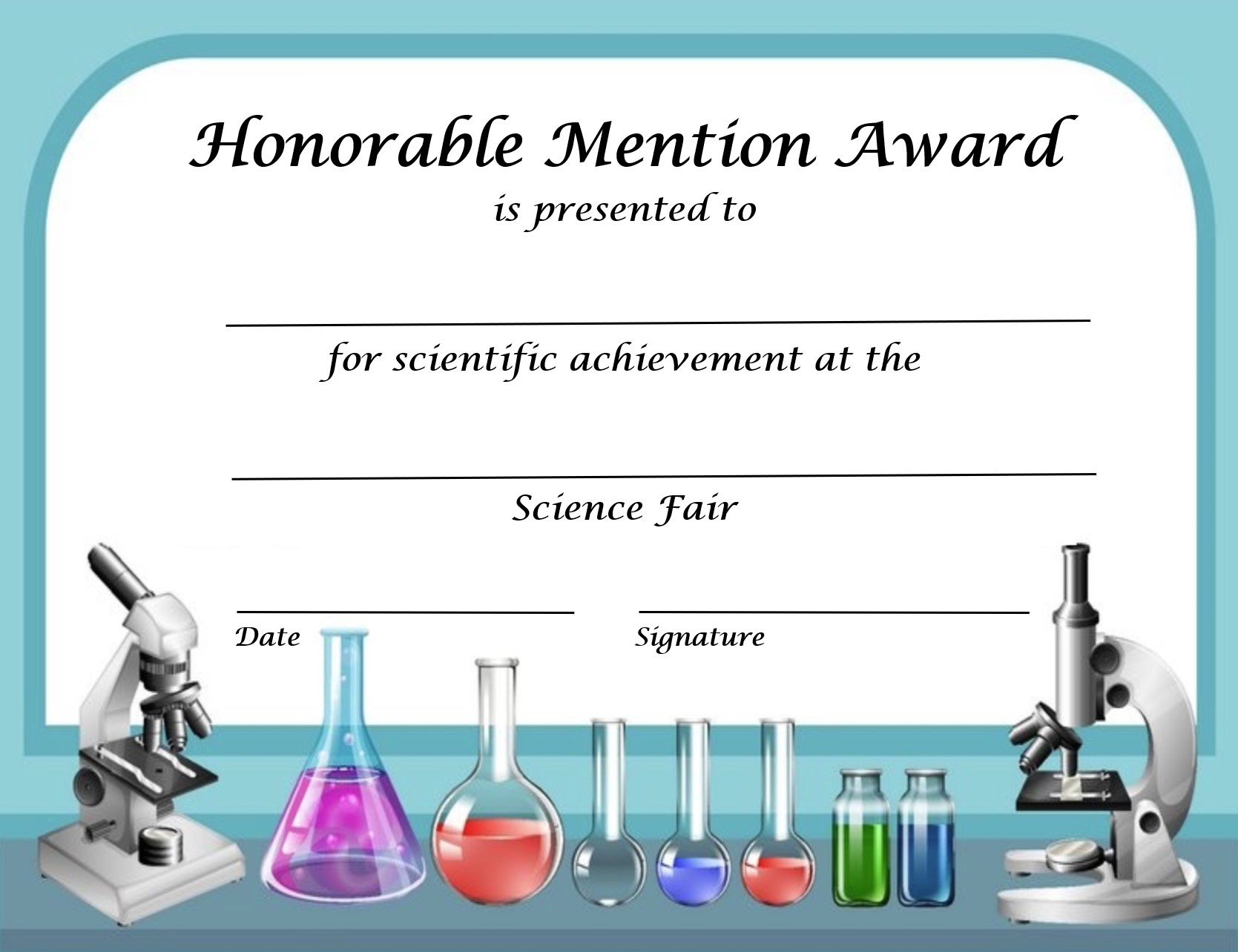 10 Science Fair Honorable Mention Award Certificates Bell 2 Bell