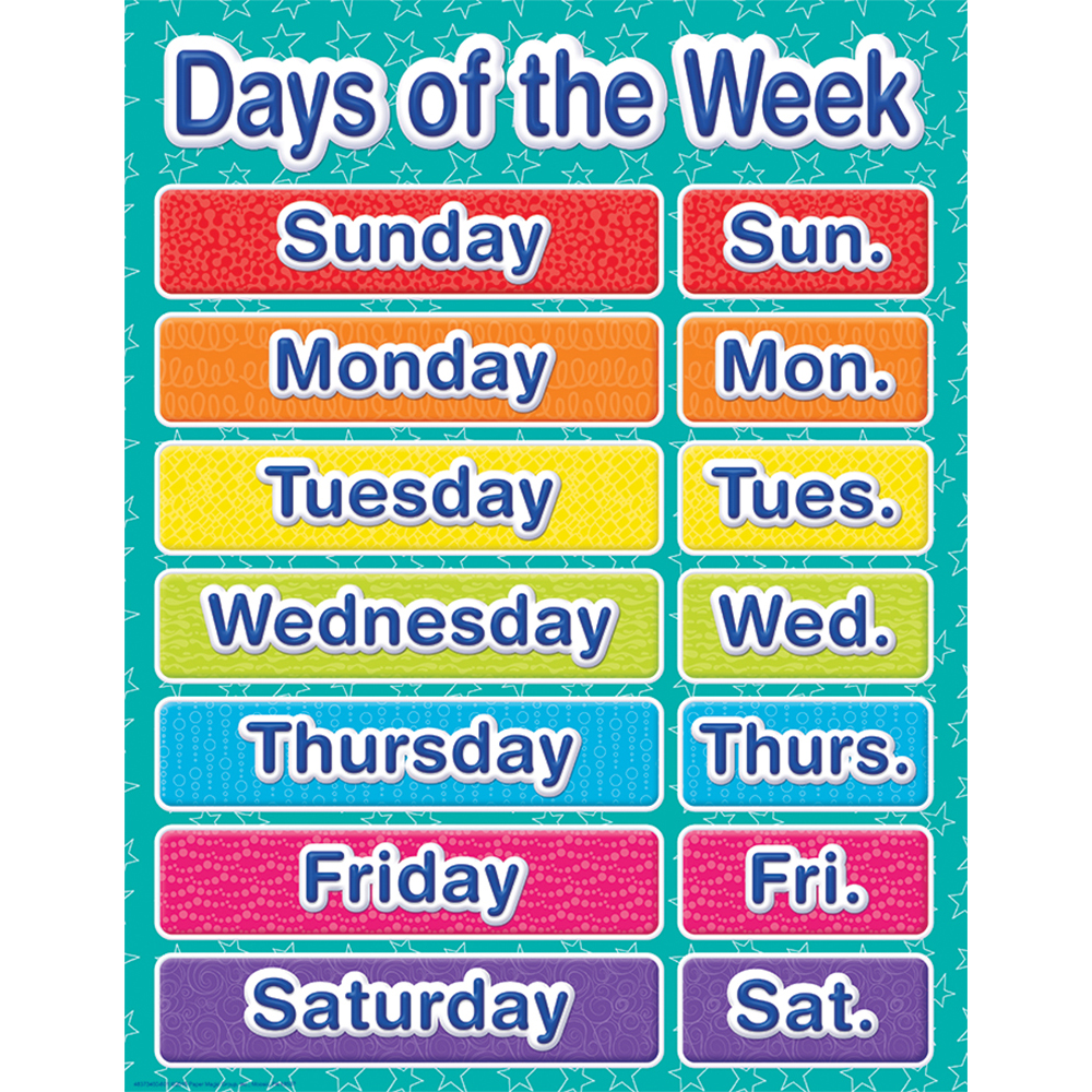 Fill In Chart Colorful W Days Of The Week Printable