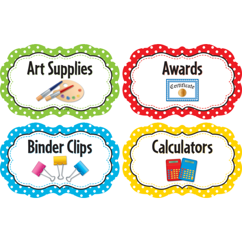 Polka Dots Classroom Supply Labels - Bell 2 Bell